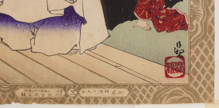 KOBAYASHI KIYOCHIKA (1847-1915), samt TOYOKUNI III (1786–1864), colour woodblock prints. Japan, 19th/20th century.