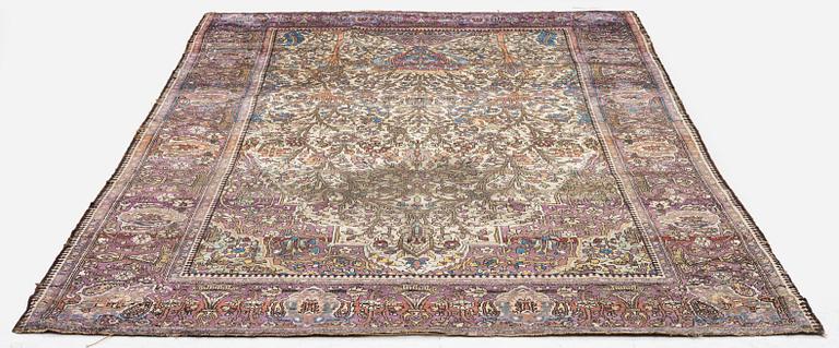 An antique Feraghan silk prayer rug, West Persia, c. 200 x 130 cm.