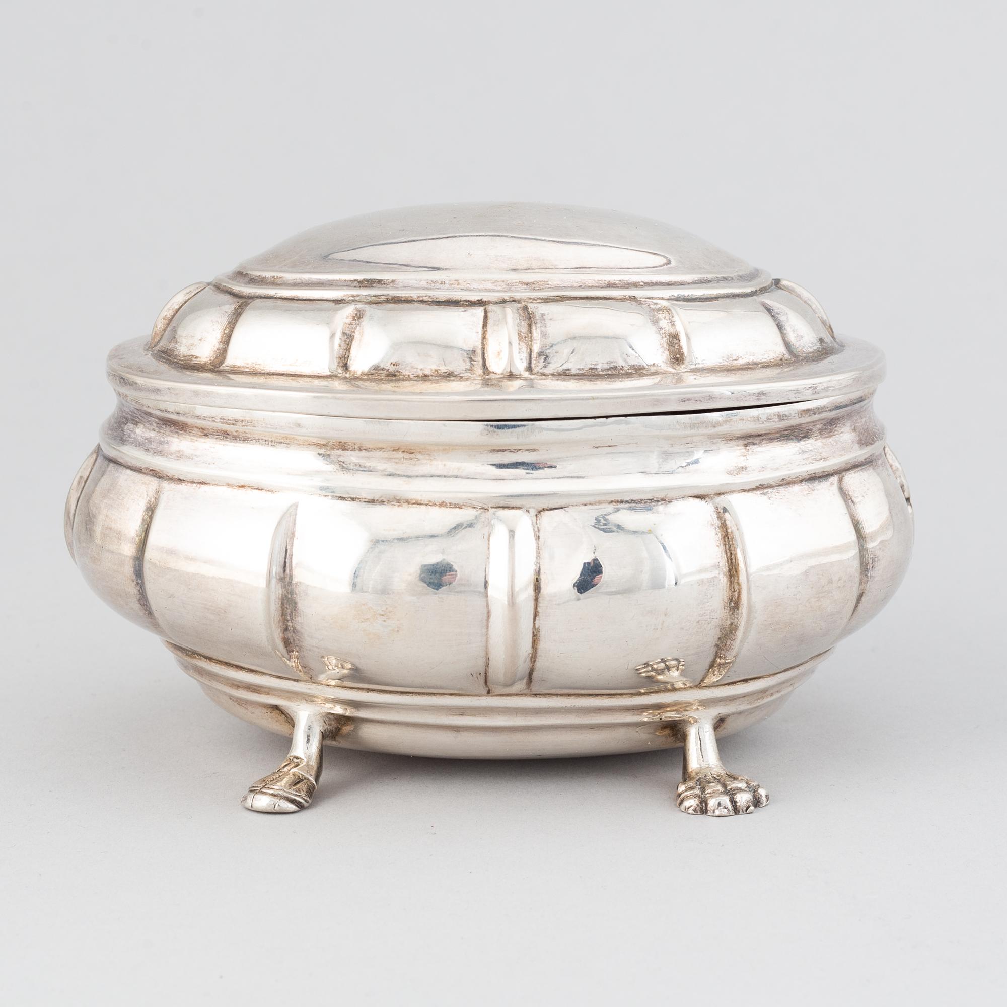 A late baroque silver sugar box, circa 1750, probably Germany.