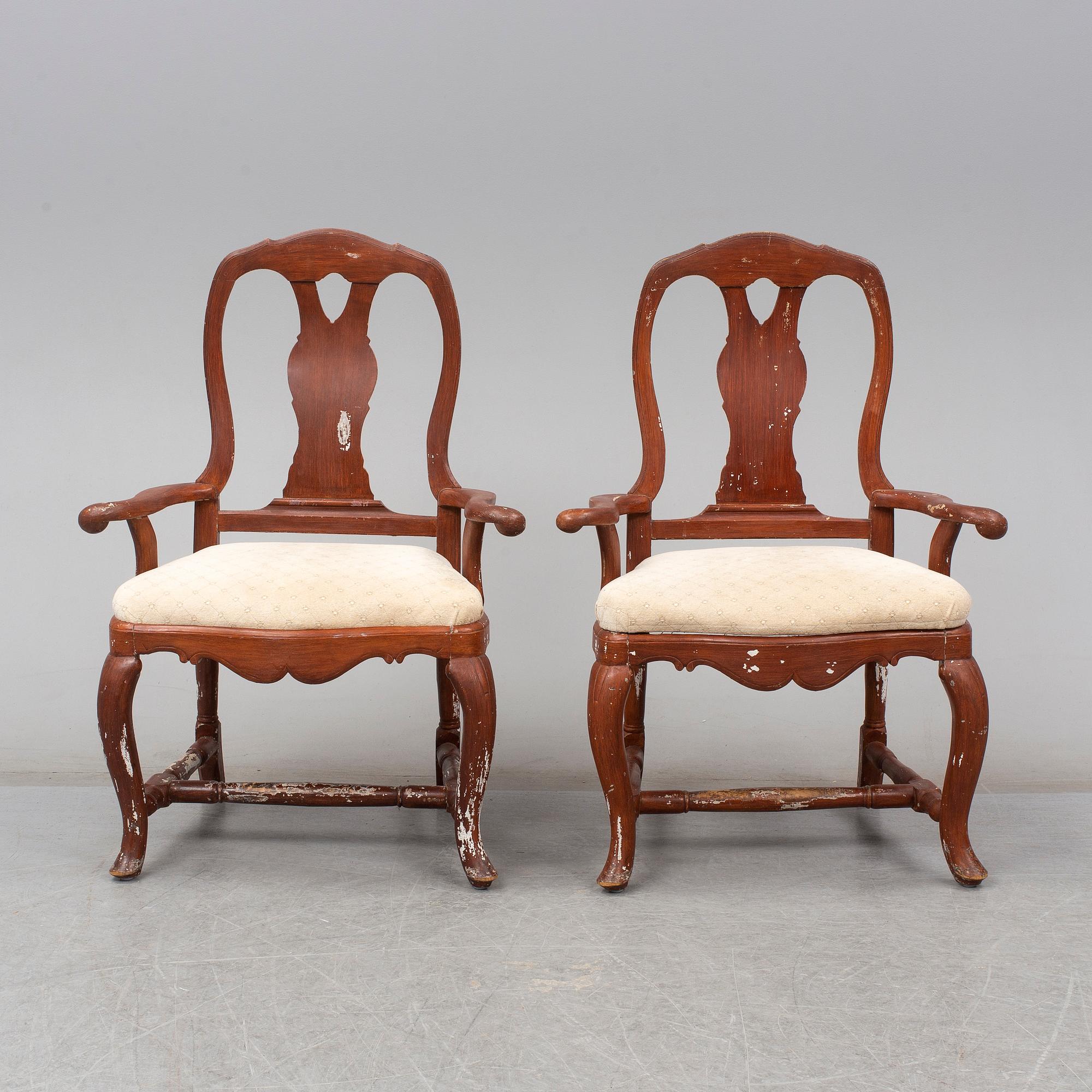 A pair of Swedish 18th century armchairs.
