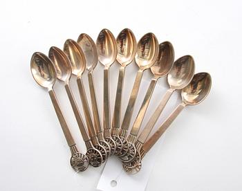 KAFFESKEDAR, 10 st, silver, Georg Jensen, Danmark.