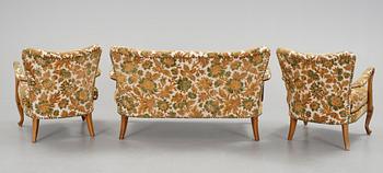 SOFFA OCH TVÅ FÅTÖLJER, Knolls internationella möbler, 1940-50-tal.