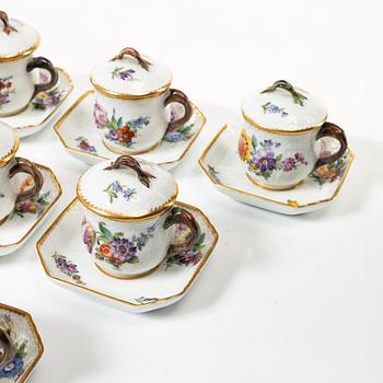 Royal Copenhagen, twelve cream cups with saucers, 'Saxon Flower', Denmark, 1923-34.