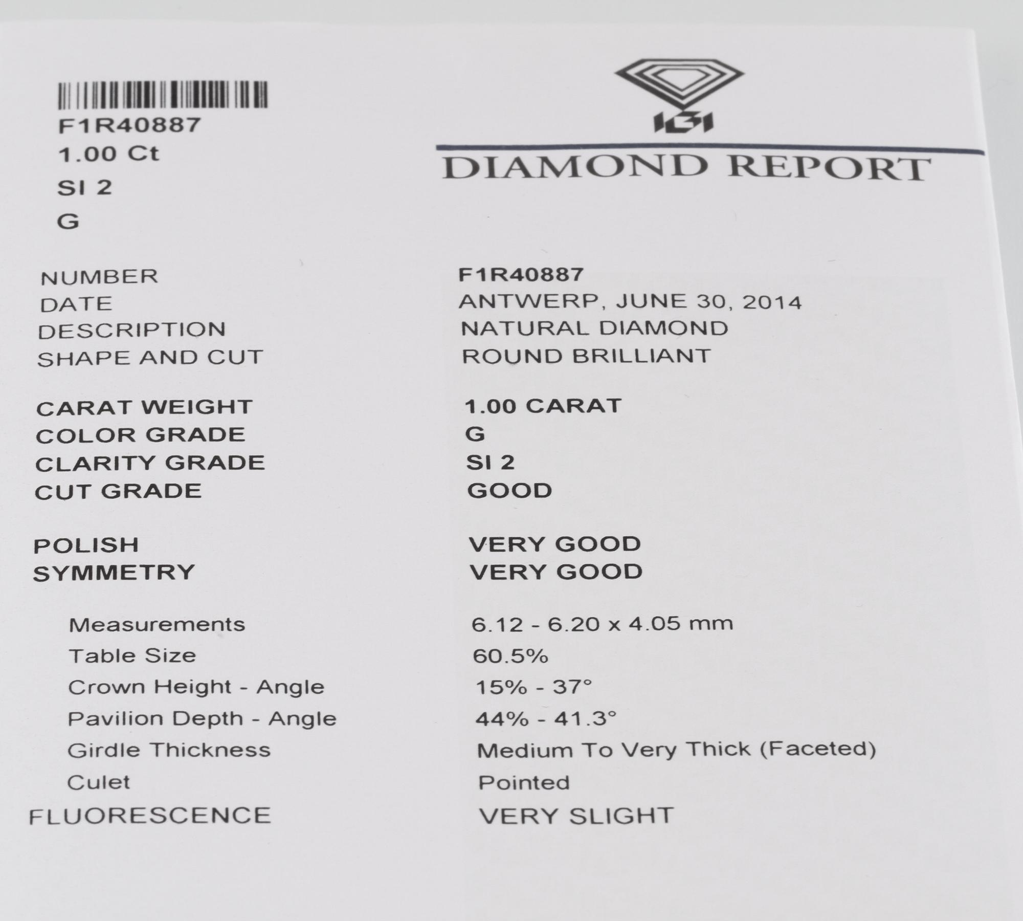 RING, 18K vitguld med briljantslipad diamant 1.00 ct, Milano, Italien. Vikt 3,5 gram.