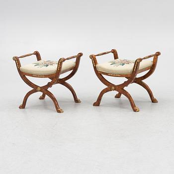 A pair of late Gustavian stools, Stockholm, late 18th century.