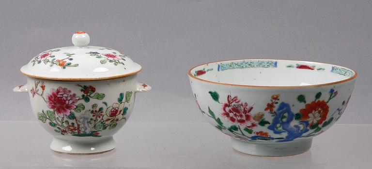 SKÅL SAMT LOCKSKÅL, porslin, Qianlong, Kina 1700-tal.