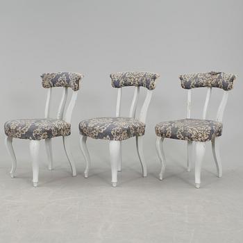 STOLAR, 3 st, nyrokoko, samt STOL, gustaviansk stil, 1800/1900-tal.