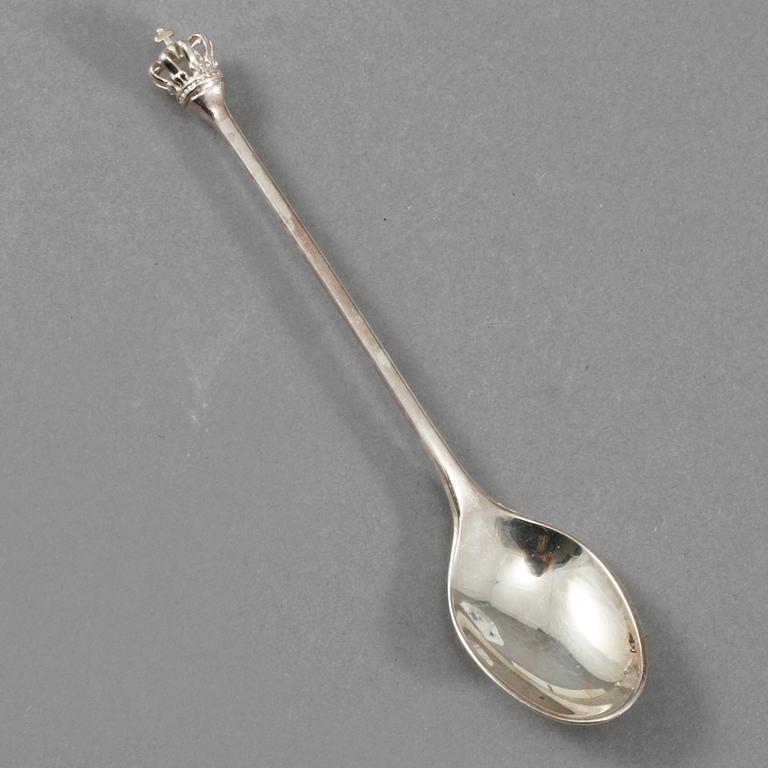 KAFFESERVIS, "Blå blomst", Royal Copenhagen, samt skedar, 12 st, silver, A Michelsen.