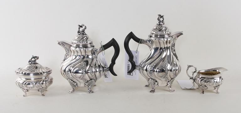 KAFFE- OCH TESERVIS, 4 delar, silver, C G Hallberg, Stockholm 1948.