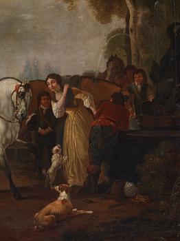 Philips Wouwerman Follower of, Landscape with figures and horse men, a pair.