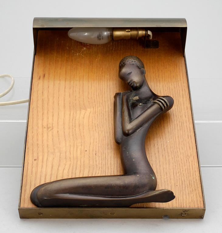 VÄGGLAMPETT, brons, mässing o trä, Hagenauerliknande, 1930/40-tal.