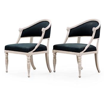 1221. A pair of late Gustavian early 19th century armchairs.