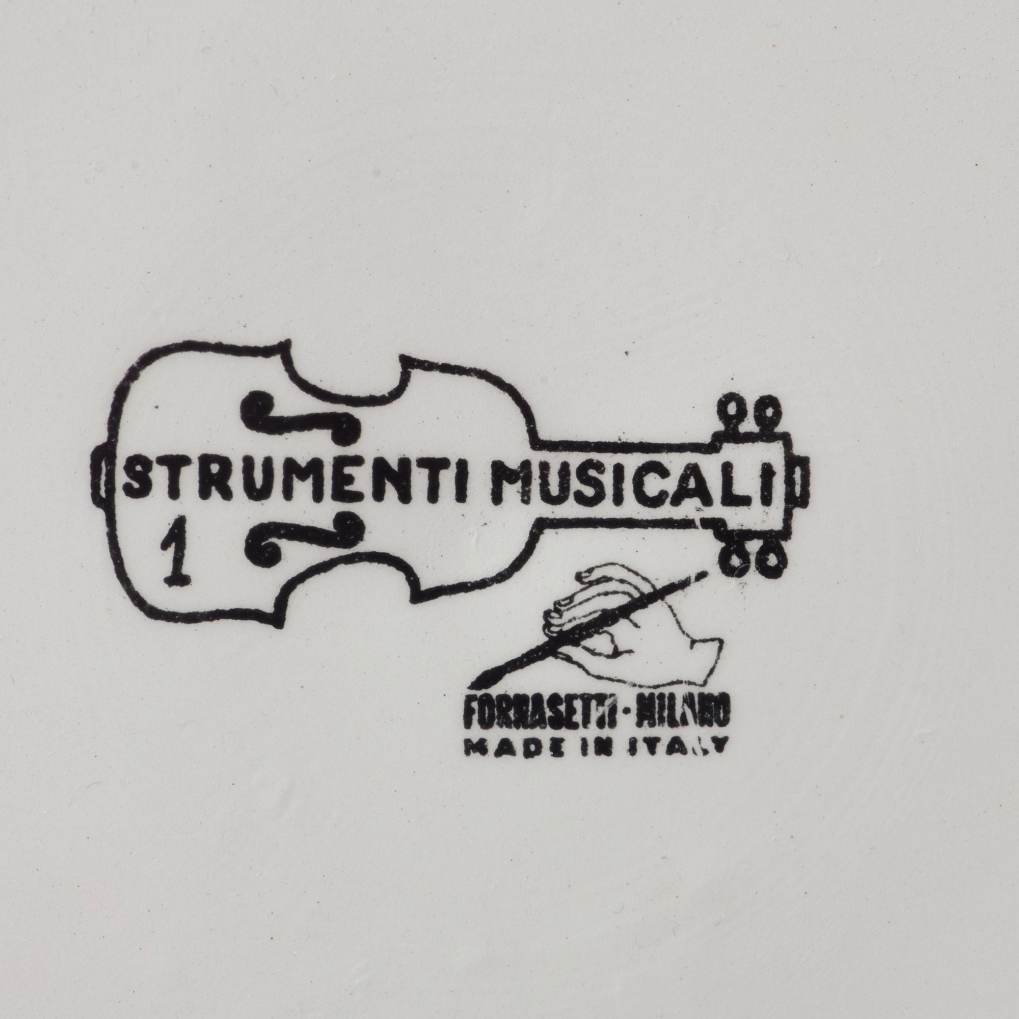 PIERO FORNASETTI, tallrikar, 6 st, "Strumenti Musicali", Milano, Italien.