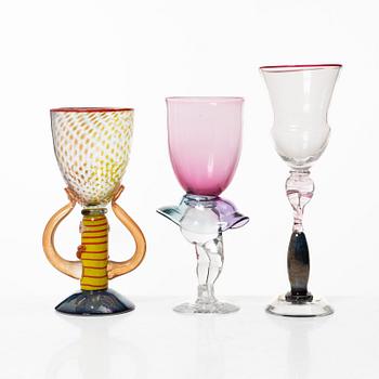 Kjell Engman, three goblets, Kosta Boda.
