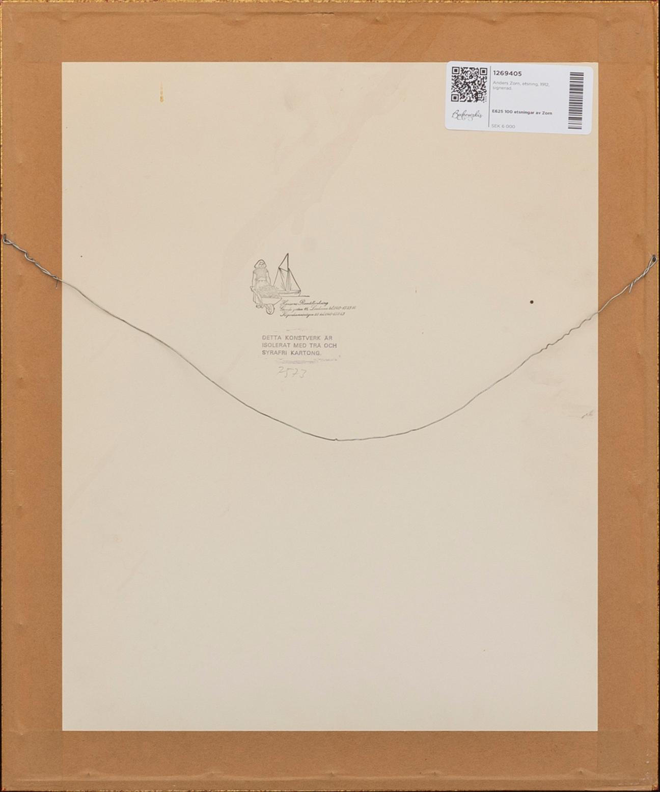 Anders Zorn, a signed etching form 1912.