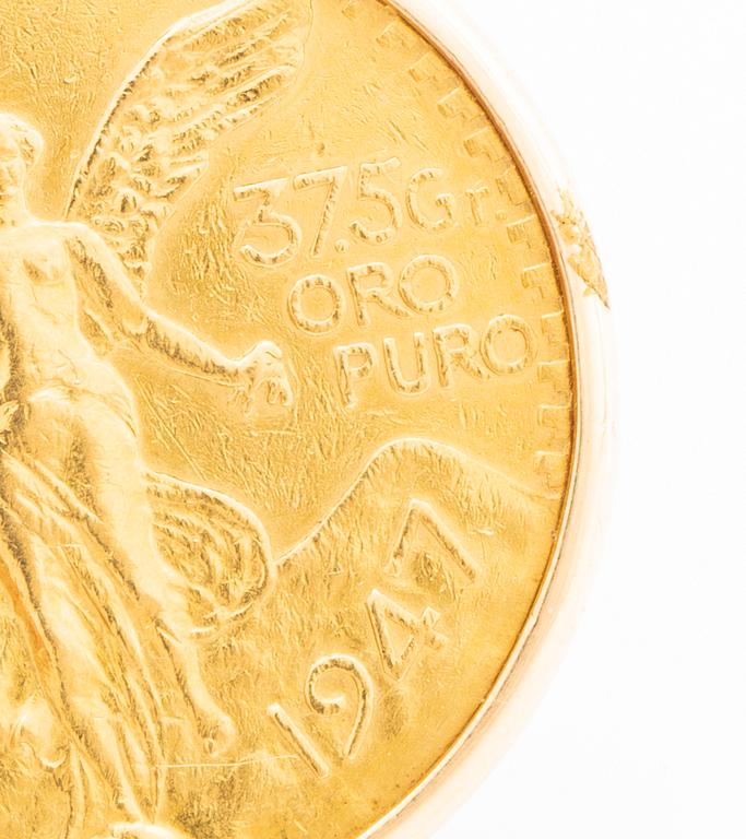 50 PESO GOLD MEXICO COIN 1947, tot 45 gr, 21.6 carat.