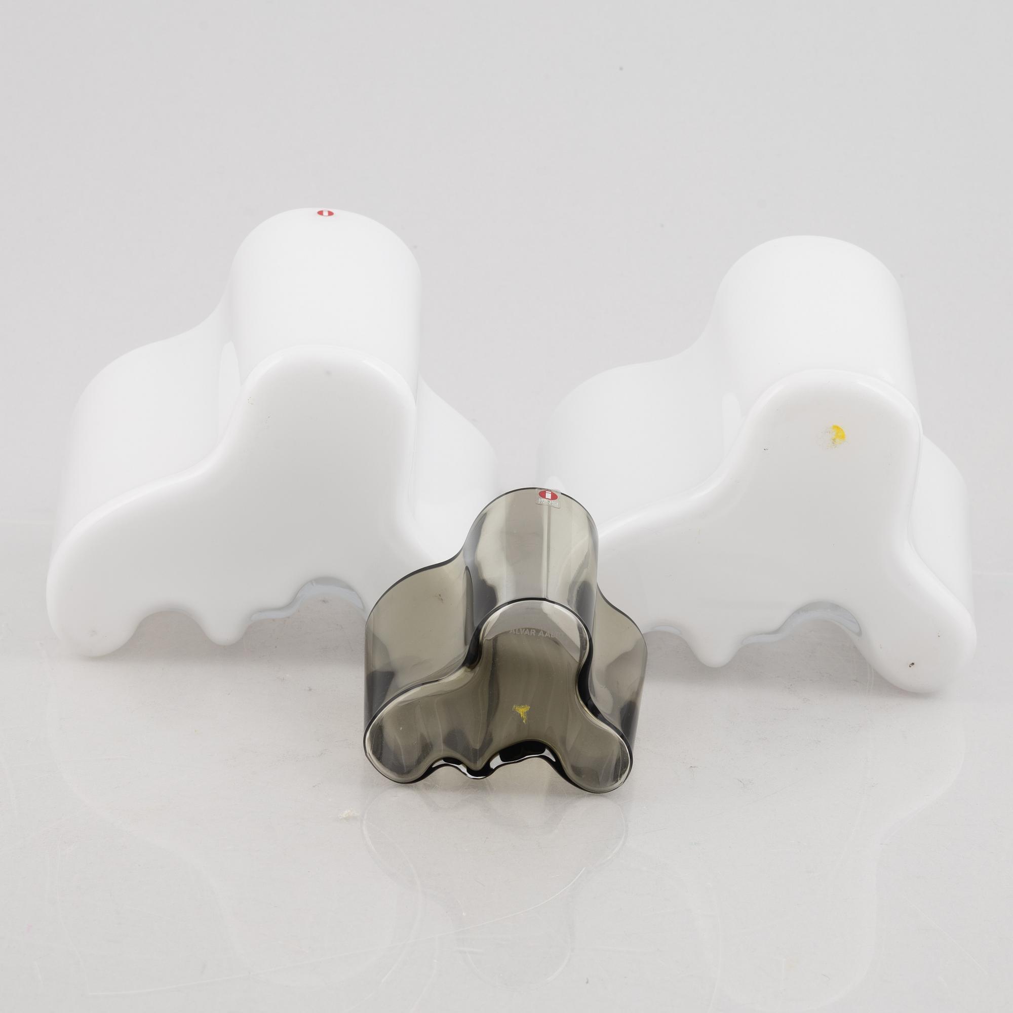 Alvar Aalto, three 'Savoy' glass, vases, Iittala, Finland.