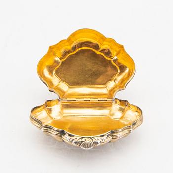 Jorgen Nielsen Brosboll dosa delvis förgyllt silver Veijle 1749 rokoko.