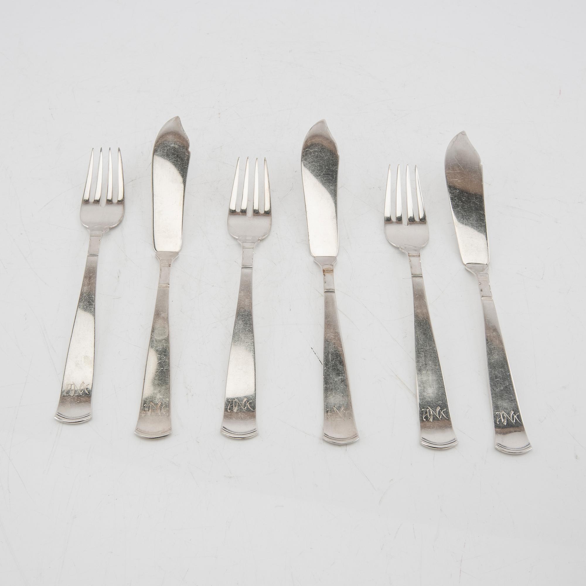 Jacob Ängman, fiskbestick 36 dlr "Rosenholm" GAB Stockholm 1950-tal.