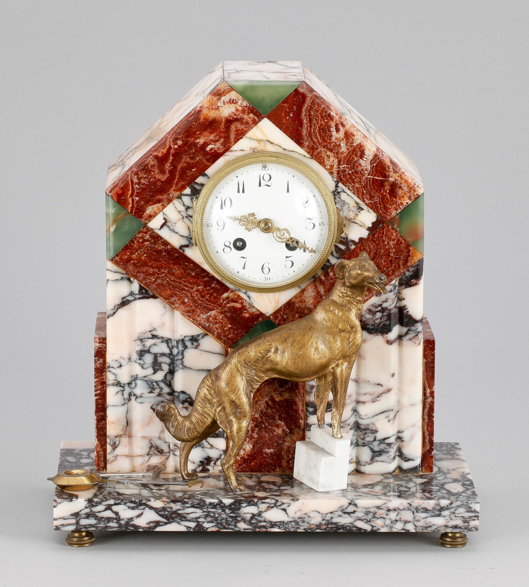 BORDSPENDYL, marmor/onyx, art deco, urverk Marti 1900. 1920-30-tal.