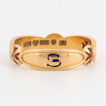 18K gold and enamel Maison ring.