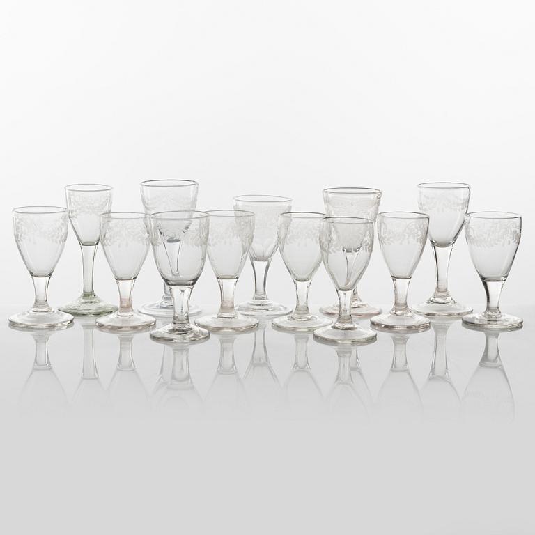 A set of 13n glasses, circa 1800.