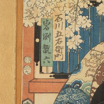 Utagawa Kunisada, two woodblock prints in colours, mid 19th century.