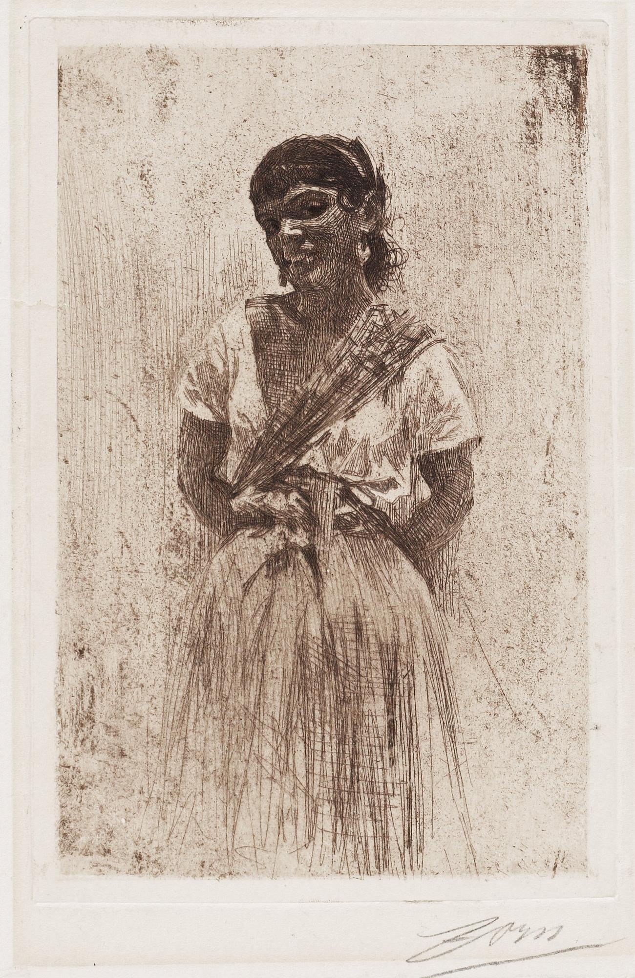ANDERS ZORN, etsning (I état av III), 1883, signerad i blyerts.