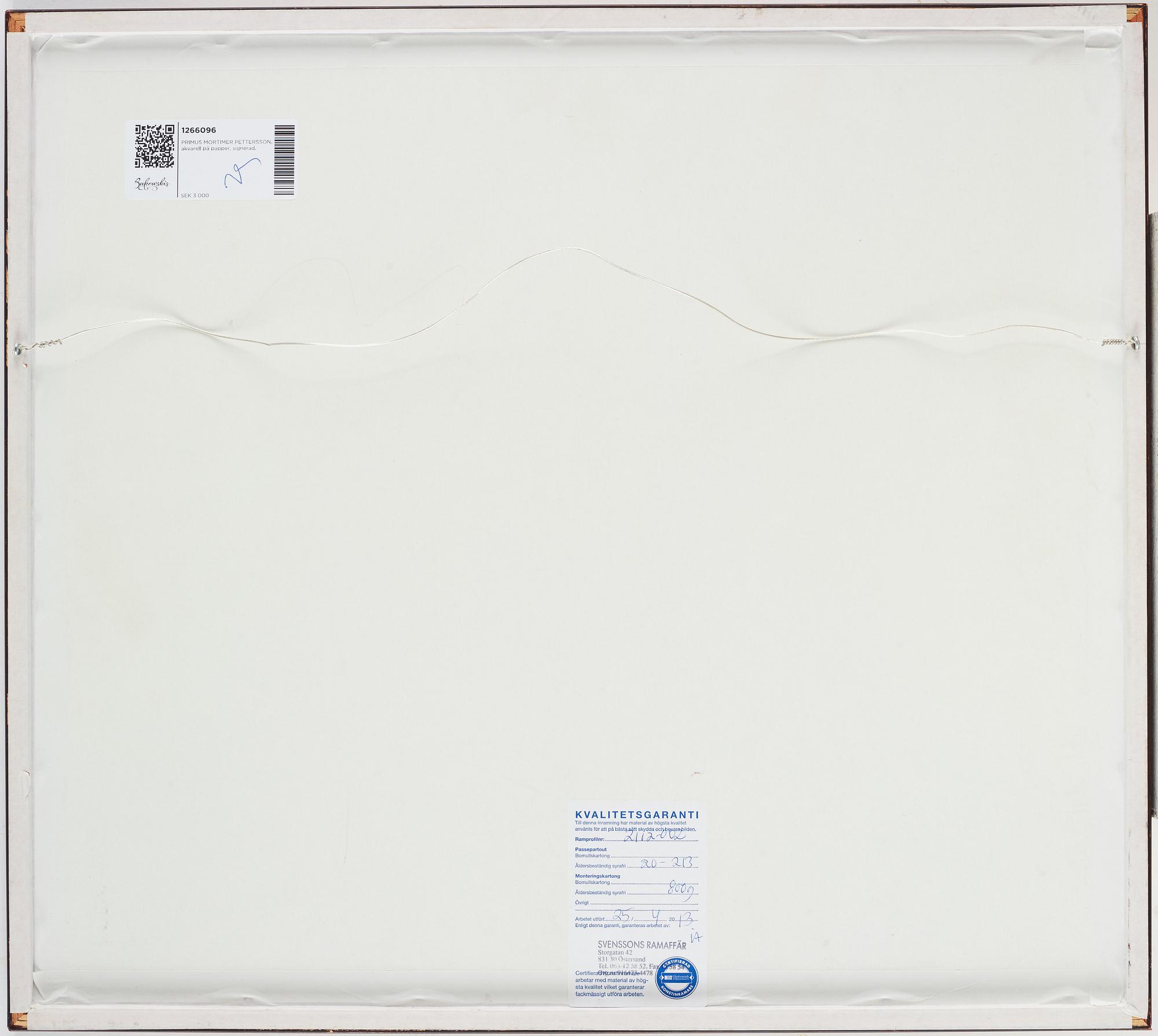 Primus Mortimer Pettersson, akvarell på papper, signerad PMP.