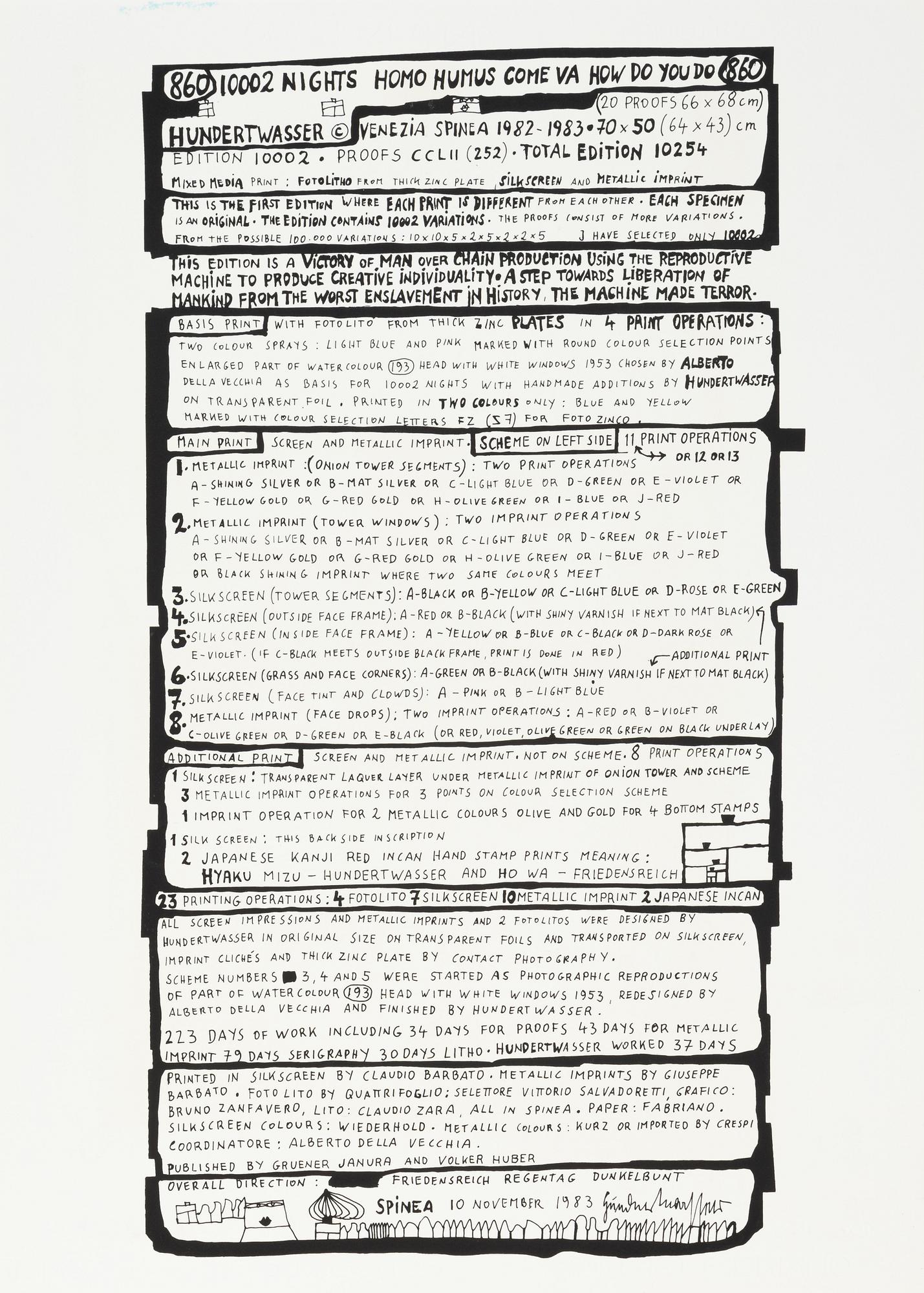 Friedensreich Hundertwasser, photo lithograph and silk screen with metal embossing, 1984. Signed and numbered 6351/10002.