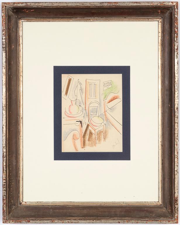 John Jon-And, blandteknik på papper, signerad.