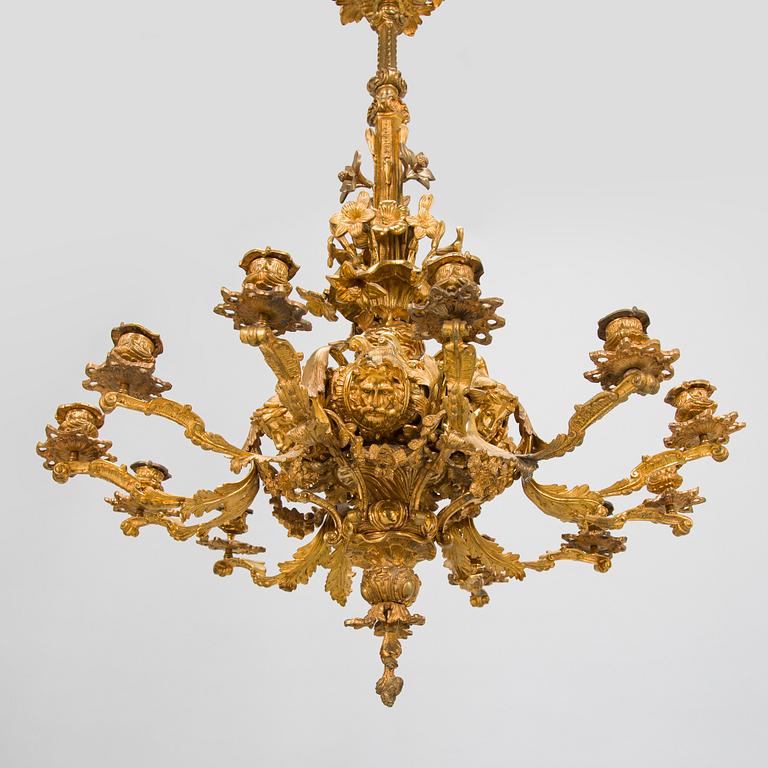 A French mid-19th-century gilt bronze chandelier.