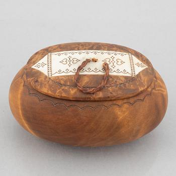 Per Sunna, a birch box with an engraved reindeer horn panel, signed.