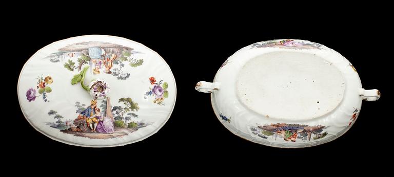 SKÅL med LOCK, porslin, möjligen Meissen, 1700-tal.