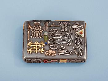 433. A CIGARRETTE Russian 19th century parcel gilt and enameld cigarette-case, makers mark of Michael Isakov, S.t Petersburg.