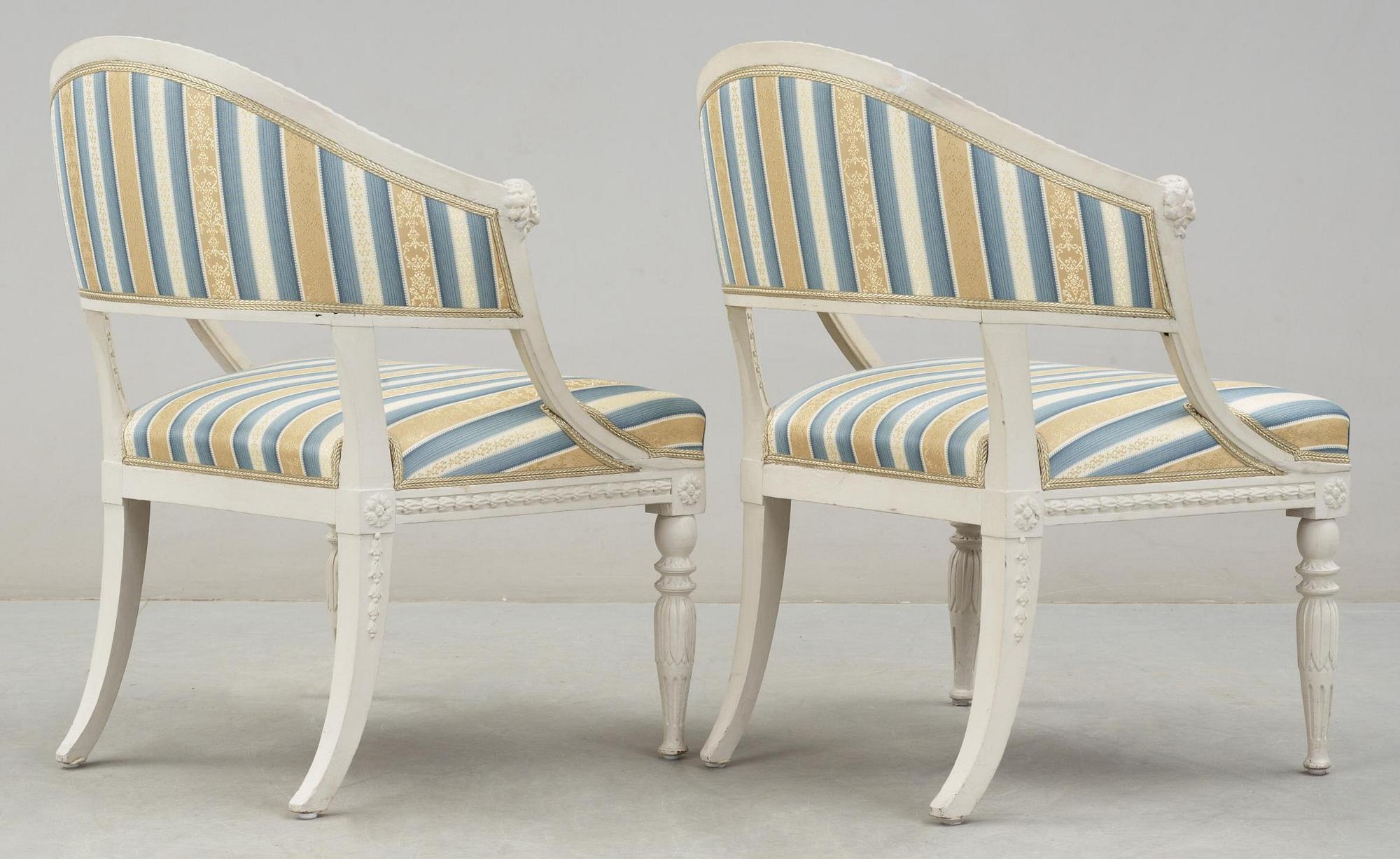 A pair of late Gustavian circa 1800 armchairs.