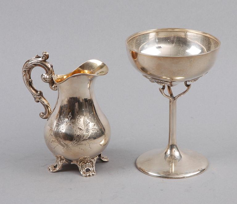 POKAL samt MJÖLKKANNA, silver, bl a jugend, K Anderson, Stockholm, 1907.