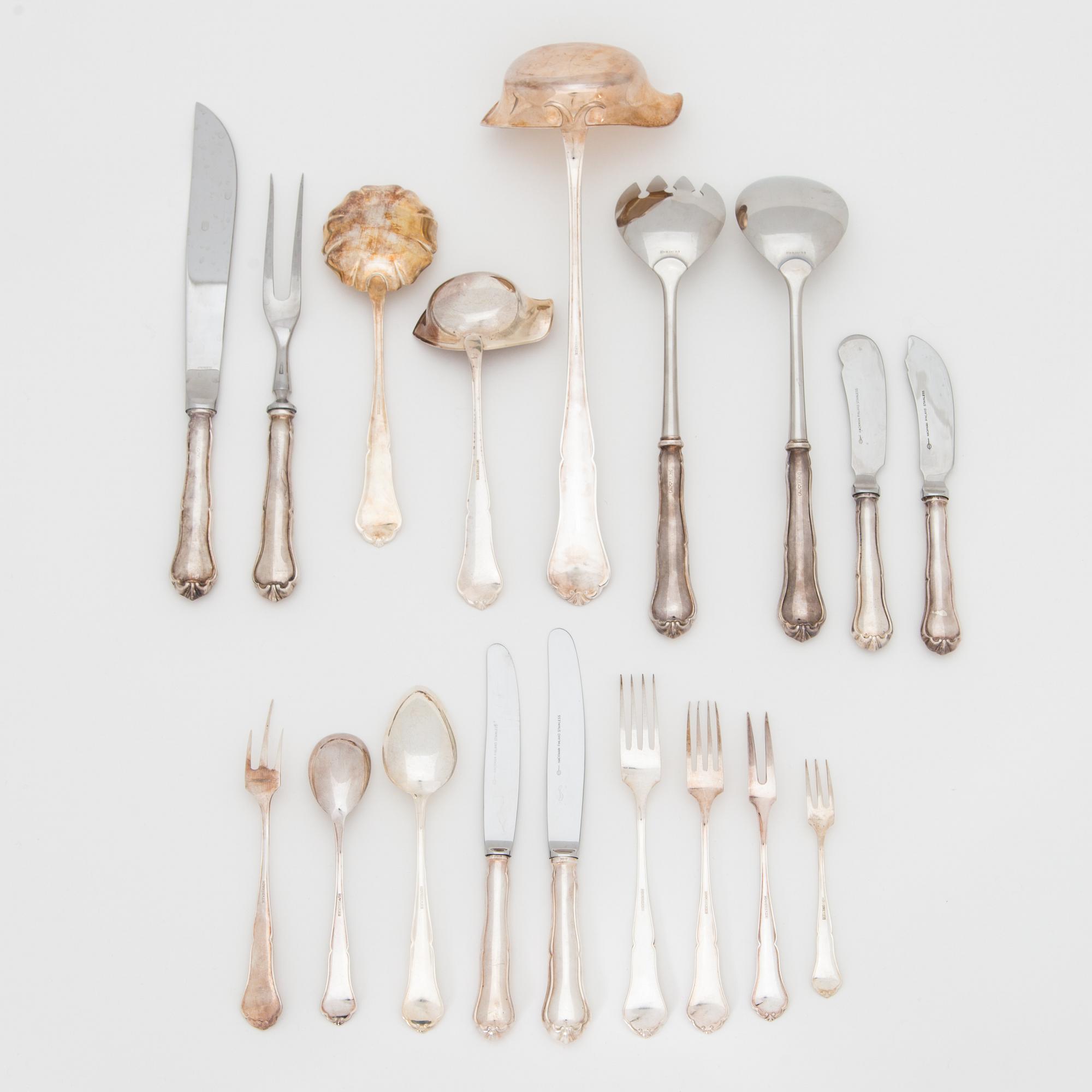 An 82-piece 'Chippendale' silver cutlery set for 12, in cutlery box, Auran Kultaseppä oy, Turku, Finland 1986-87.