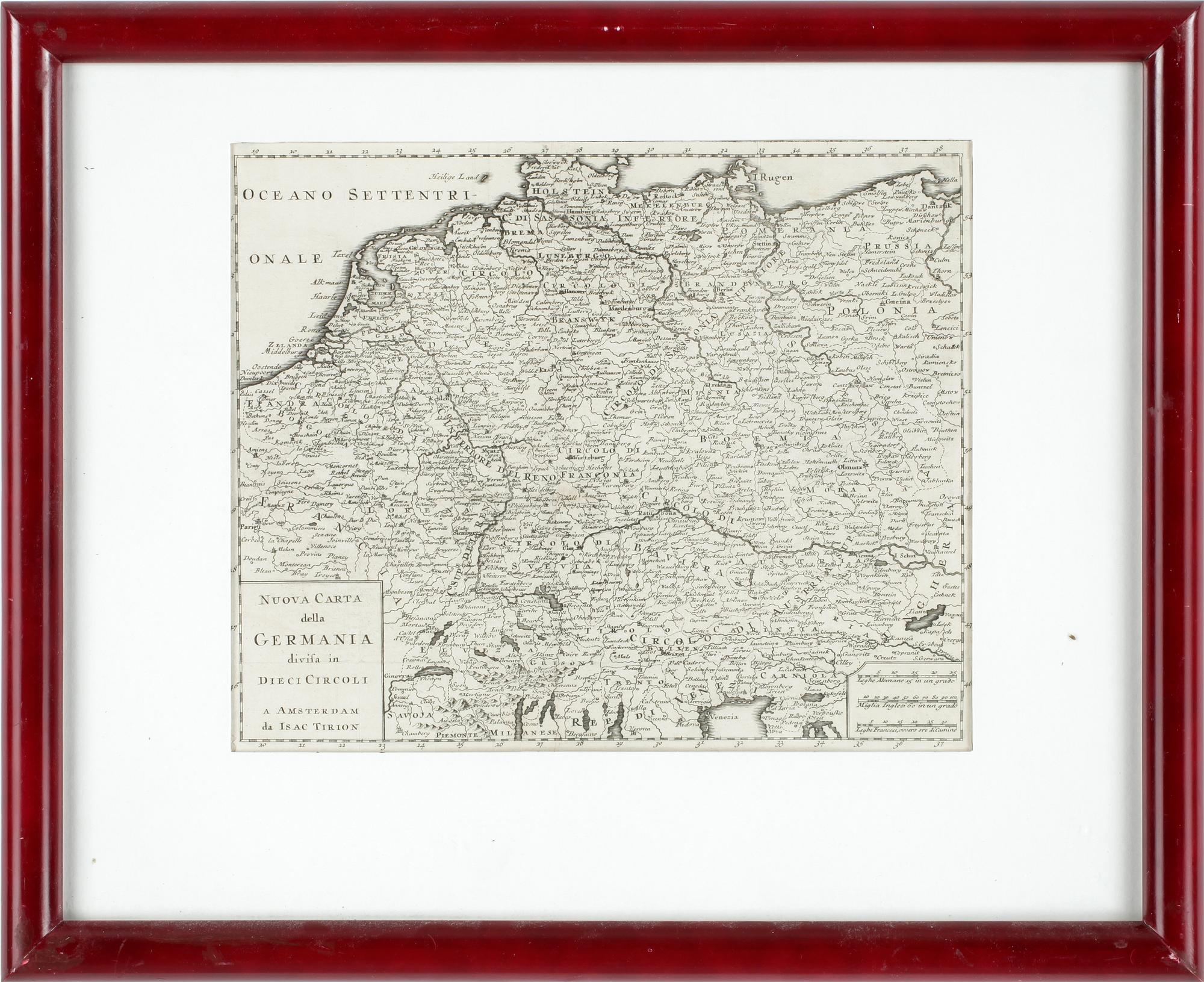 KARTA, etsning, efter Isaac Tirion, 17/1800-tal.