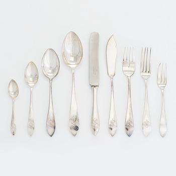 Bestickuppsättning för 12, totalt 108 delar, silver, Warszawa, Polen 1931-1963.