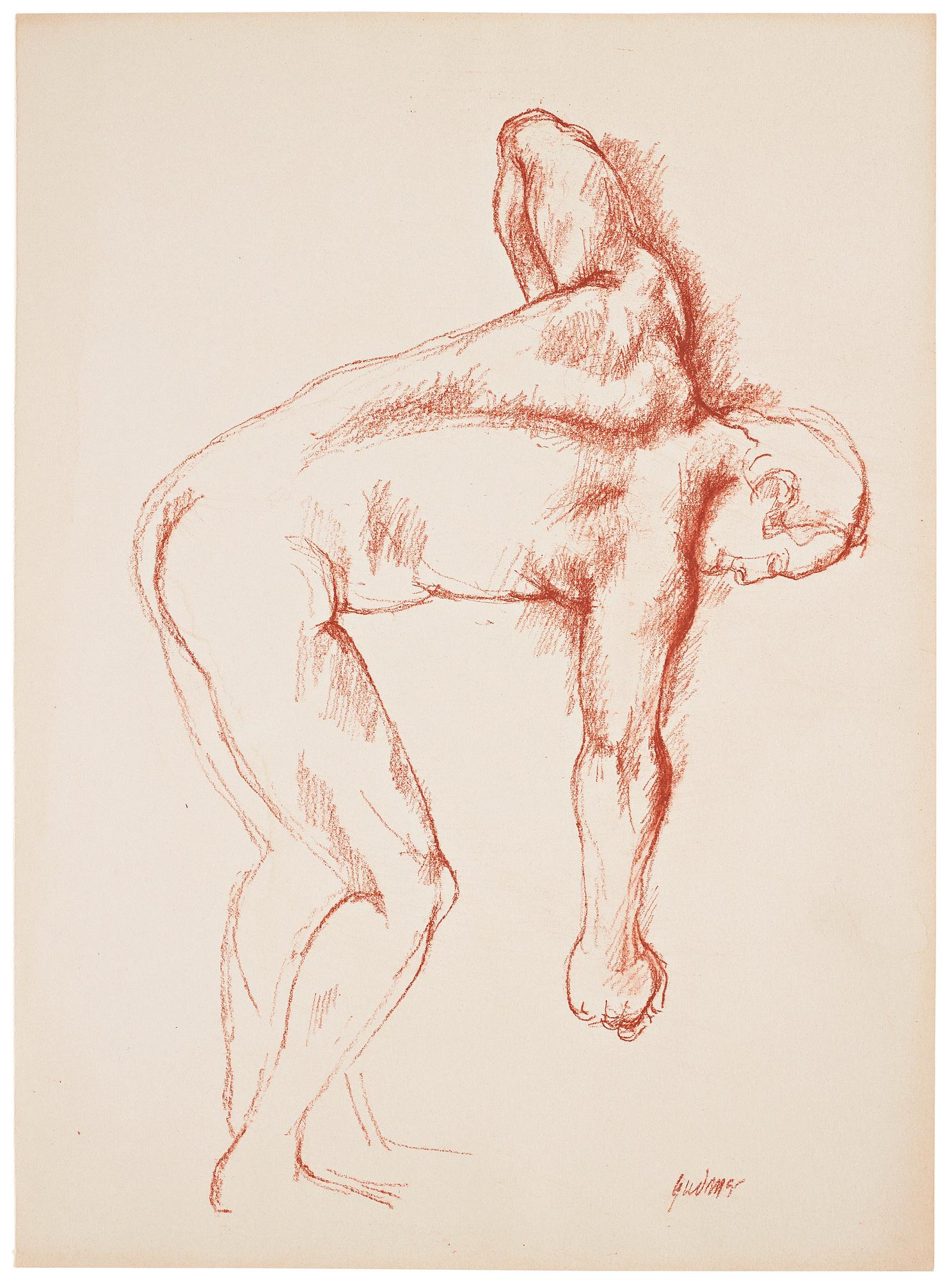 Gudmar Olovson, drawing. Red crayon. Signed.