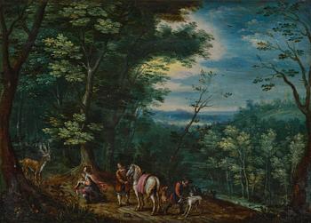 627. Paul Bril, attributed to, Expansive landscape with a hunting party.