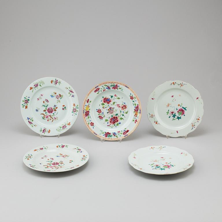 Five famille rose plates, Qing dynasty, Qianlong (1736-95).