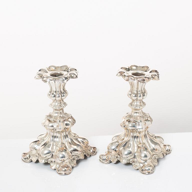 Candelsticks, a pair, silver, Baroque style, CG Hallberg, Stockholm, 1943.