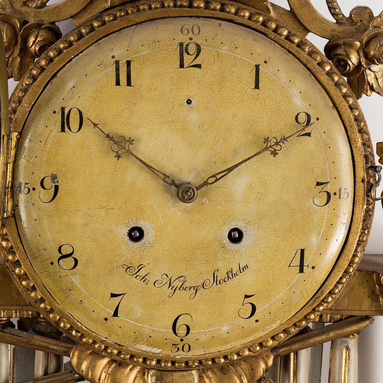 A late Gustavian wall clock by Johan Nyberg (master in Stockholm 1787-1801).