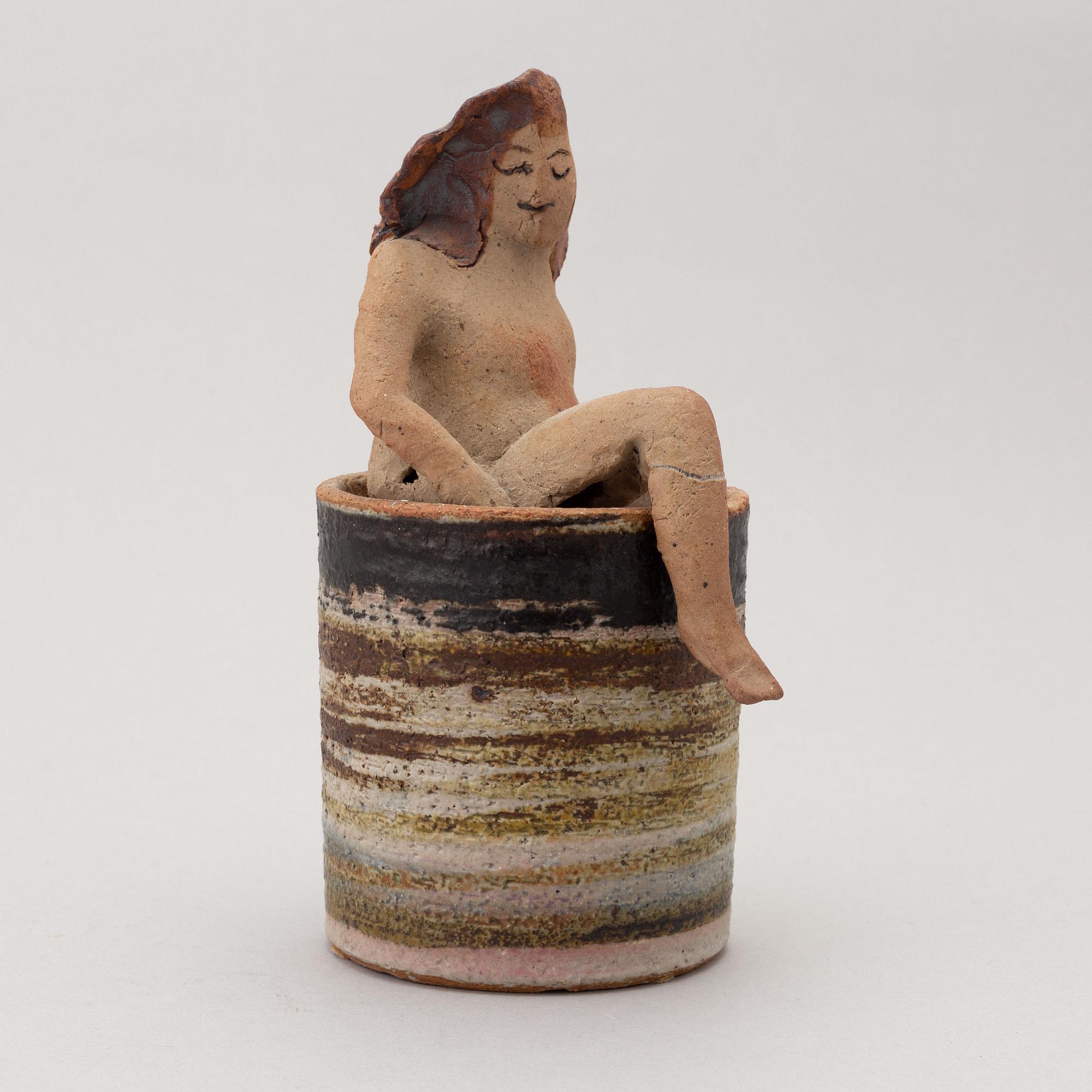 Lisa Larson, a unique stoneware lided jar. Gustavsberg Studio.