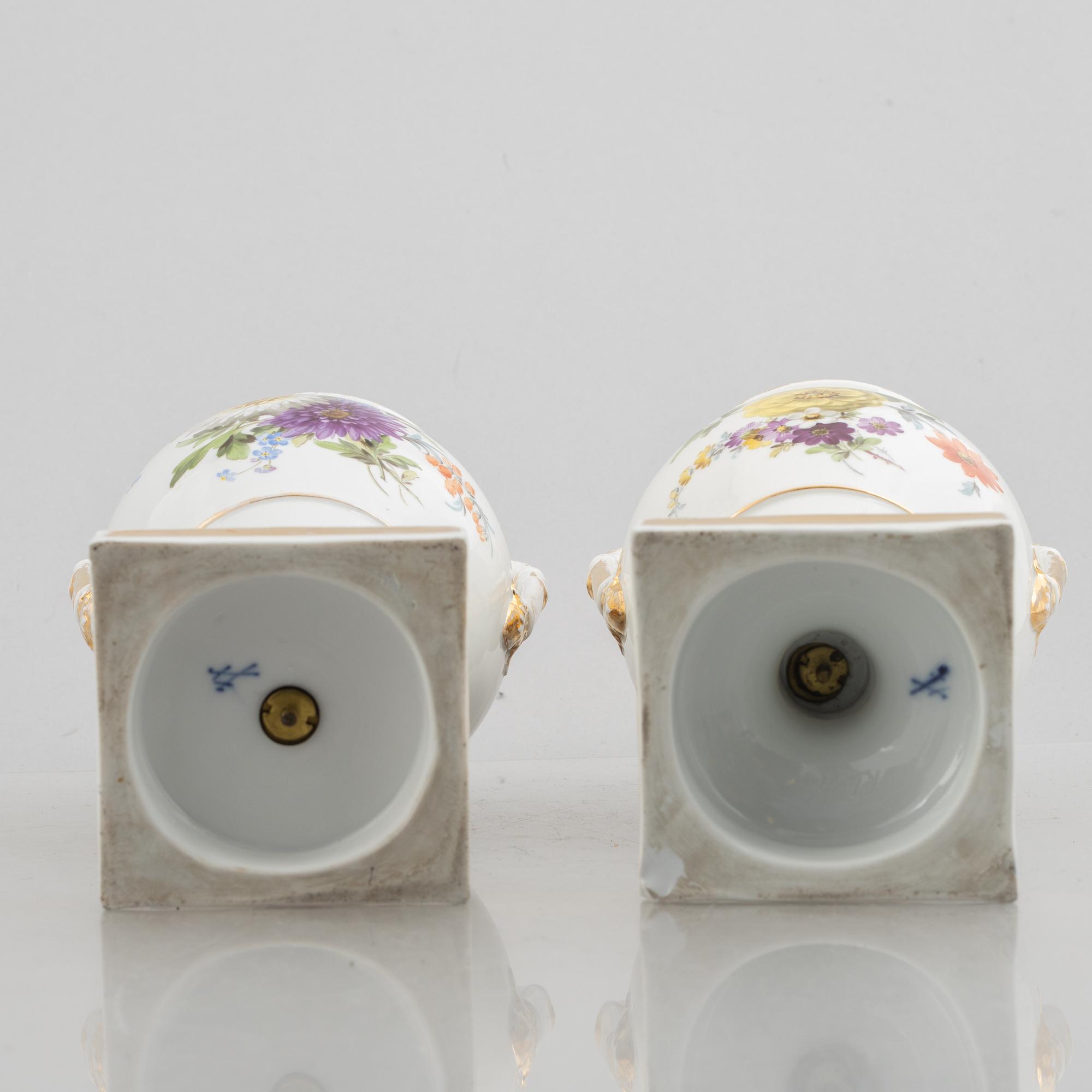A pair of porcelain baluster vases, Meissen, later part of the 19th century.