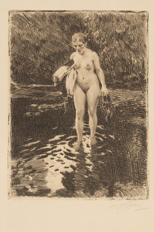 Anders Zorn, etsning, 1912, signerad med blyerts.