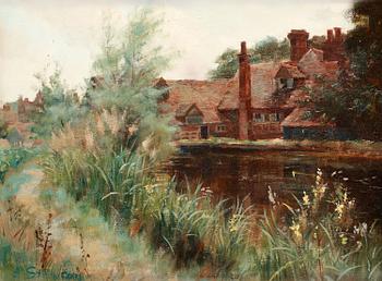 Arthur Ernest Streeton, Houses by the river.