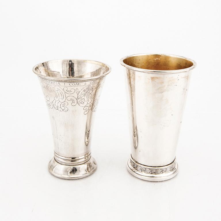 A Swedish 20th century set of two silver beakers mark of MGAB/K Anderson 1967/1938 total weight 390 grams.